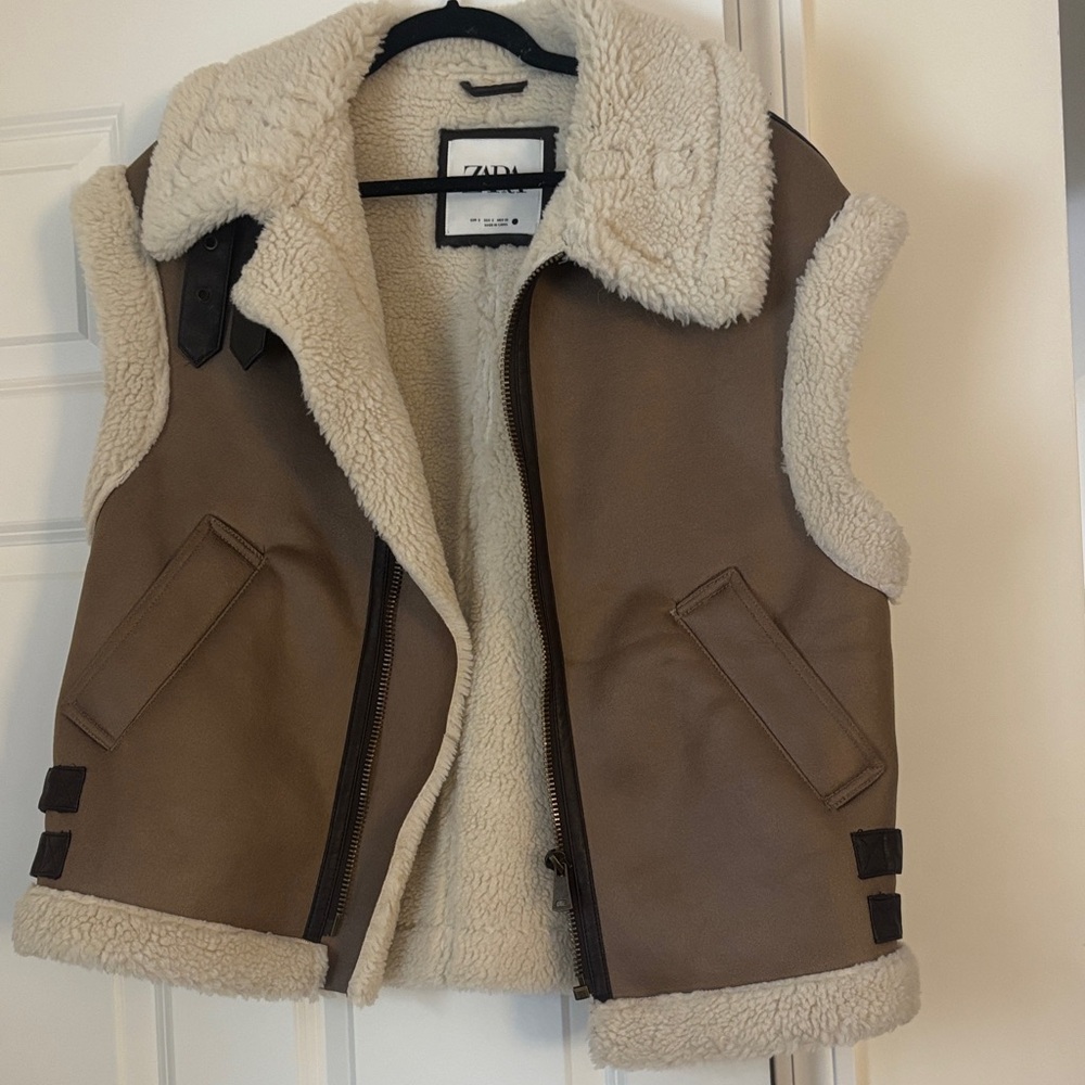 Zara Tan and Cream Shearling Vest
